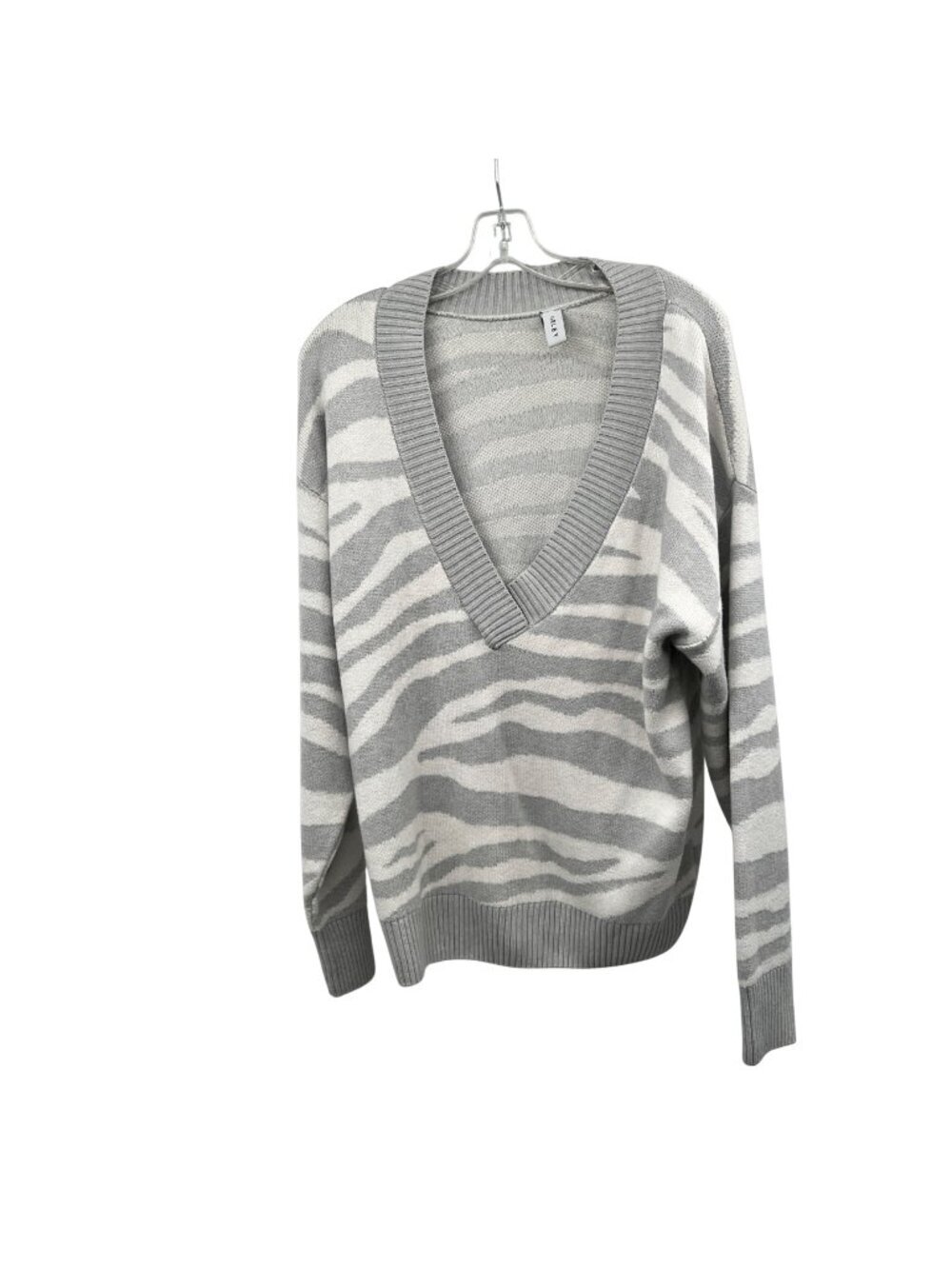 Varley Womens Oversized Sweater Zebra Print Deep V-Neck Gray/White XS Wool Blend